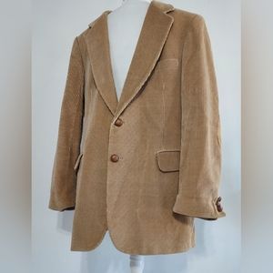 Vintage Le Tigre Corduroy Jacket Mens Business Blazer 2-Button Front Tan Patches